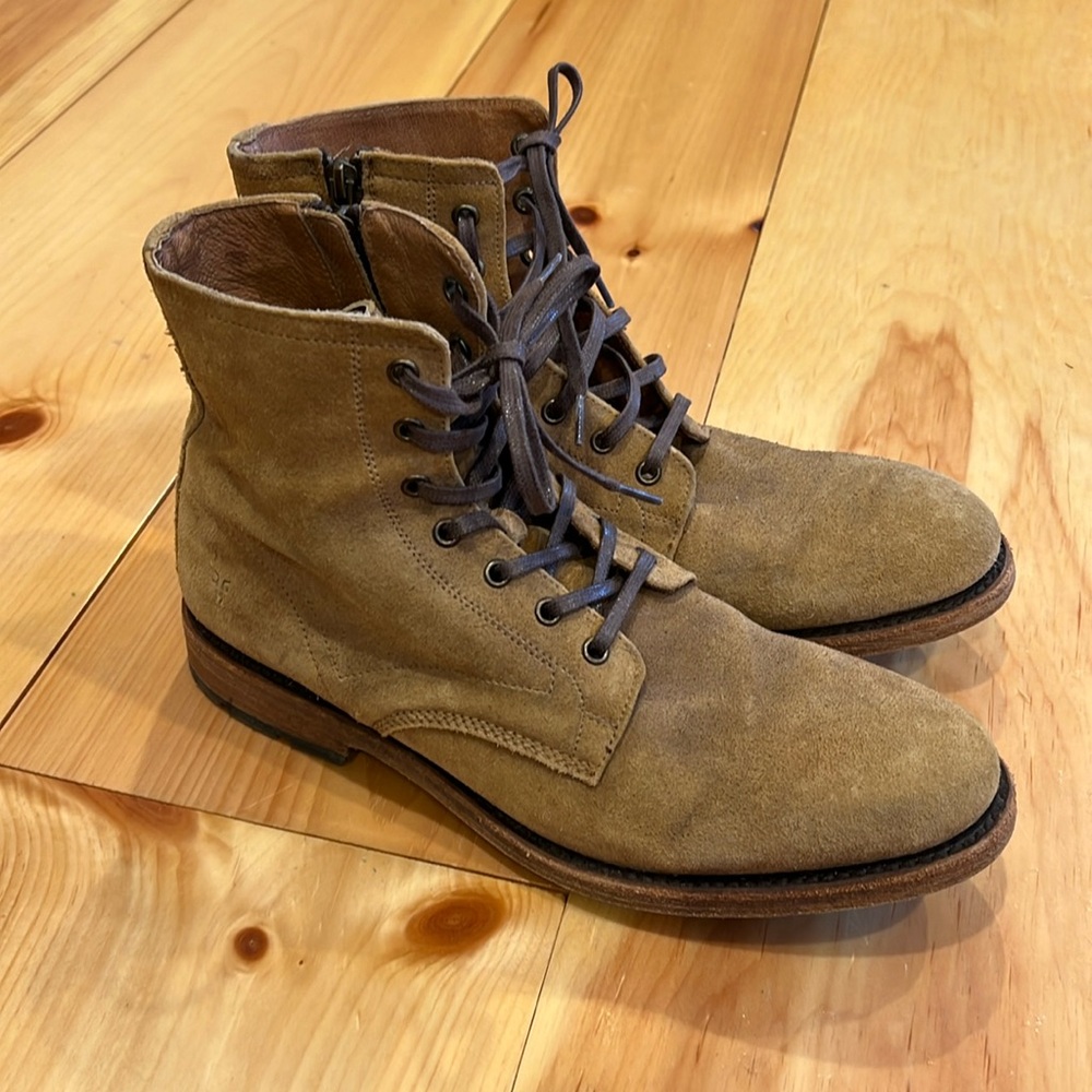 Frye Tan Suede Lace Up Bowery Boots